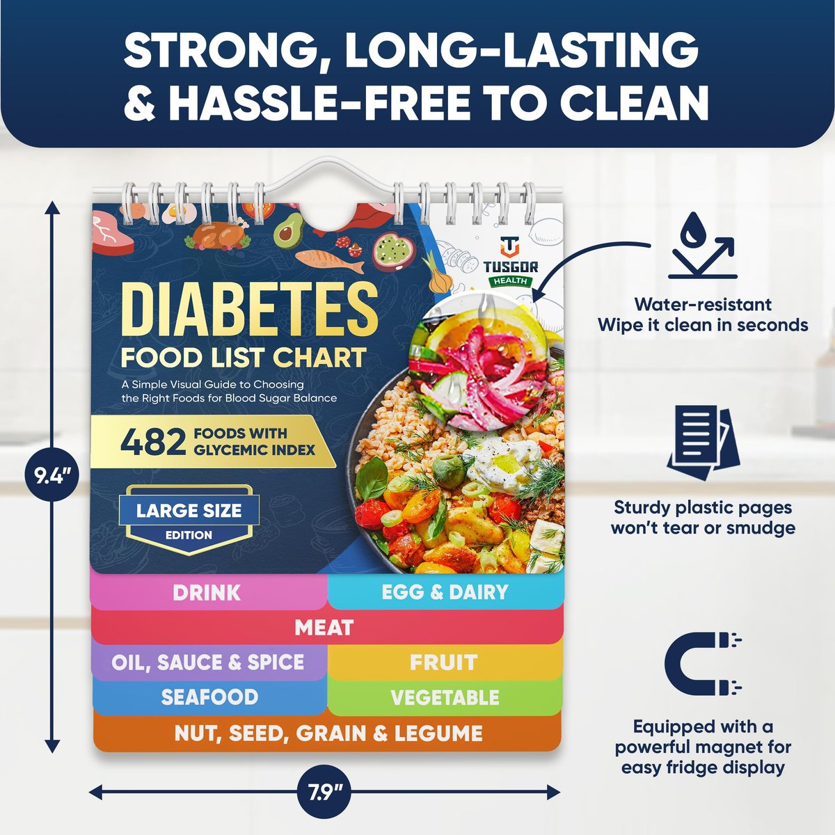 Lebensmittel-Liste für Diabetiker mit glykämischem Index – Magnet-Plakat (Große Größe, 480+ Lebensmittel, 2026 Version)