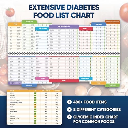Lebensmittel-Liste für Diabetiker mit glykämischem Index – Magnet-Plakat (Große Größe, 480+ Lebensmittel, 2026 Version)
