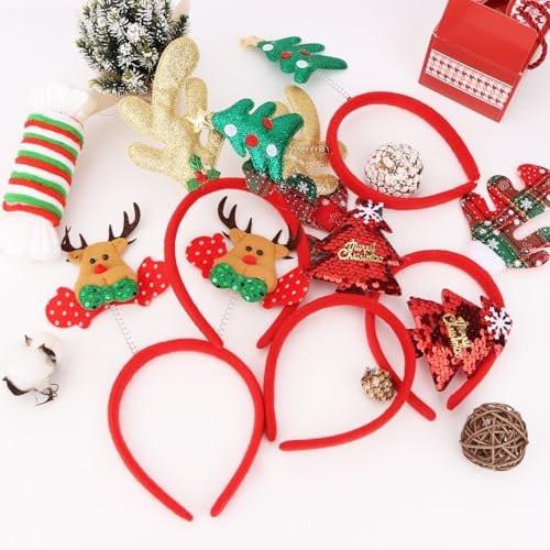 Amariver Weihnachts-Stirnbänder Set, Festliche Party-Haarschmuck mit Rentiergeweih, Weihnachtsmann-Mütze, Tannenbaum-Designs, 12-teilig