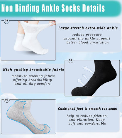 Männer Diabetiker Socken mit breitem Schaft – 6 Paar für Ödeme, geschwollene Füße, Bariatrie, Gipssocken – nicht einschnürend, locker sitzend, Größe 10-13, Weiß