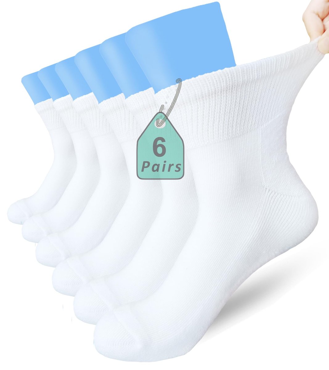 Männer Diabetiker Socken mit breitem Schaft – 6 Paar für Ödeme, geschwollene Füße, Bariatrie, Gipssocken – nicht einschnürend, locker sitzend, Größe 10-13, Weiß