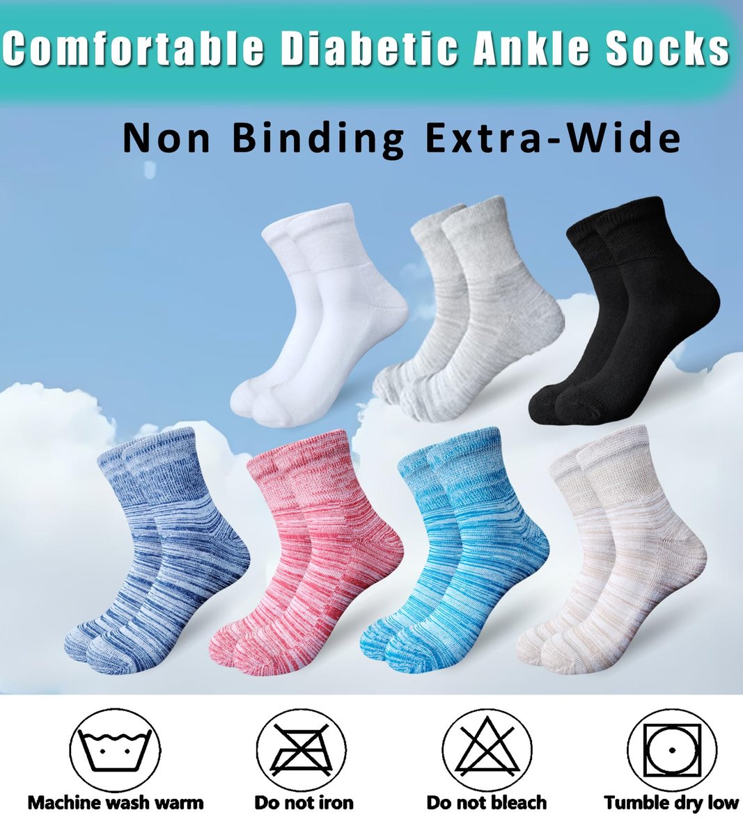 Aisesine Diabetikersocken Extra Breite für Herren 6 Paar – Nicht einengend für geschwollene Knöchel, Ödeme, Neuropathie – Krankenhaussocken 10-13 Schwarz