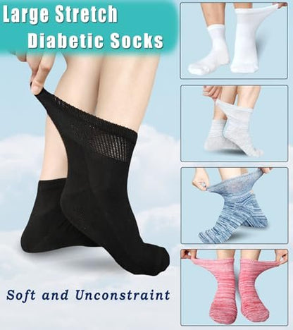 Aisesine Diabetikersocken Extra Breite für Herren 6 Paar – Nicht einengend für geschwollene Knöchel, Ödeme, Neuropathie – Krankenhaussocken 10-13 Schwarz