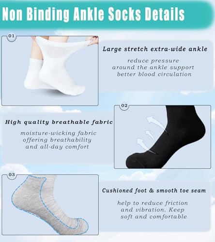 Aisesine Diabetikersocken Extra Breite für Herren 6 Paar – Nicht einengend für geschwollene Knöchel, Ödeme, Neuropathie – Krankenhaussocken 10-13 Schwarz