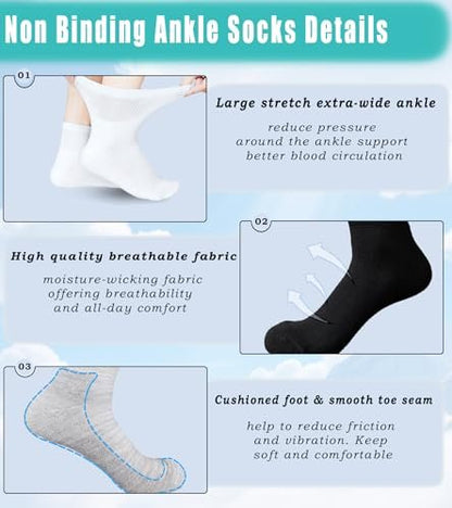 Aisesine Diabetikersocken Extra Breite für Herren 6 Paar – Nicht einengend für geschwollene Knöchel, Ödeme, Neuropathie – Krankenhaussocken 10-13 Schwarz
