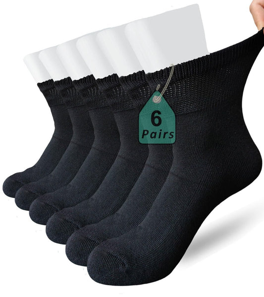 Aisesine Diabetikersocken Extra Breite für Herren 6 Paar – Nicht einengend für geschwollene Knöchel, Ödeme, Neuropathie – Krankenhaussocken 10-13 Schwarz