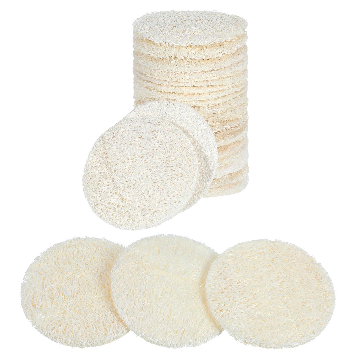 Nogeqi 20 Stück Natürliche Luffa-Schwammpads zur Gesichtsreinigung, Peeling-Pads für Körper und Gesicht, Make-up- und Tothaut-Entfernung, Reinigungspads für Frauen und Männer (5,5 cm)