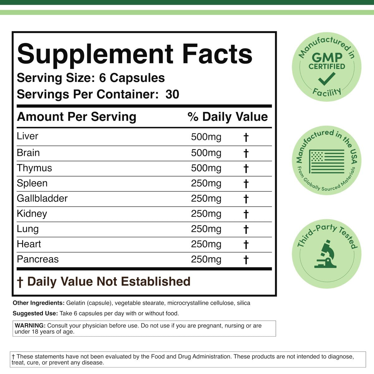 Grass Fed Beef Organ Complex (3.000 mg pro Portion, 180 Kapseln, 1 Monatsvorrat) – Nahrungsergänzungsmittel für Verdauung, Immunsystem, Energie und Wohlbefinden von Double Wood