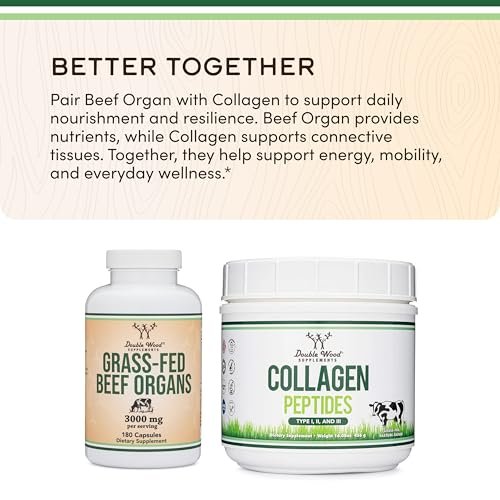 Grass Fed Beef Organ Complex (3.000 mg pro Portion, 180 Kapseln, 1 Monatsvorrat) – Nahrungsergänzungsmittel für Verdauung, Immunsystem, Energie und Wohlbefinden von Double Wood