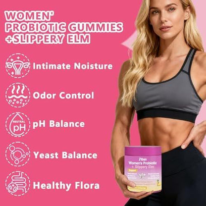 Itiban Feminine Vaginal Probiotika Gummis – Unterstützt pH-Gleichgewicht & Verdauungsgesundheit, Slippery Elm für Frauen, Zuckerfrei, Vegan, Ananasgeschmack, 60 Stück