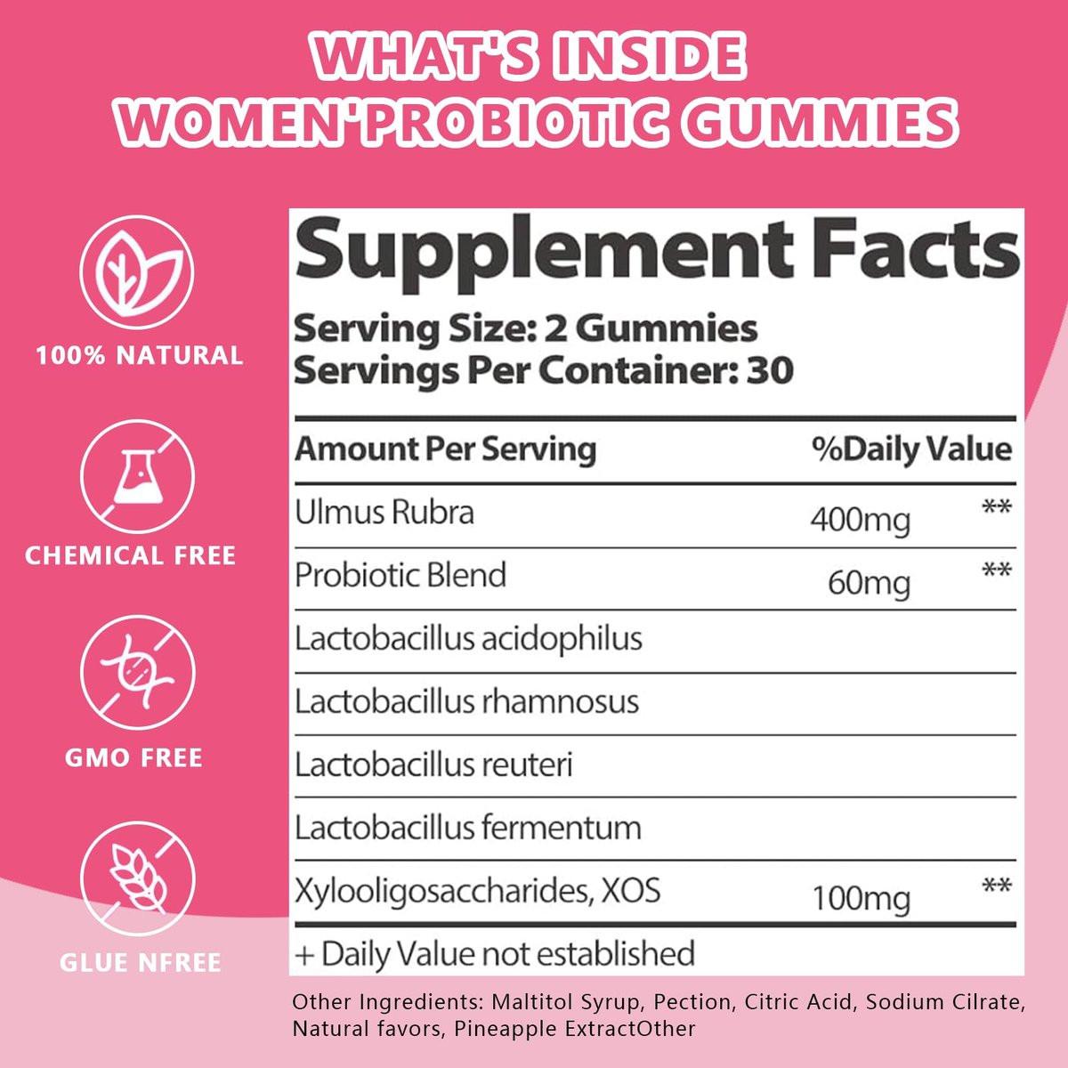 Itiban Feminine Vaginal Probiotika Gummis – Unterstützt pH-Gleichgewicht & Verdauungsgesundheit, Slippery Elm für Frauen, Zuckerfrei, Vegan, Ananasgeschmack, 60 Stück