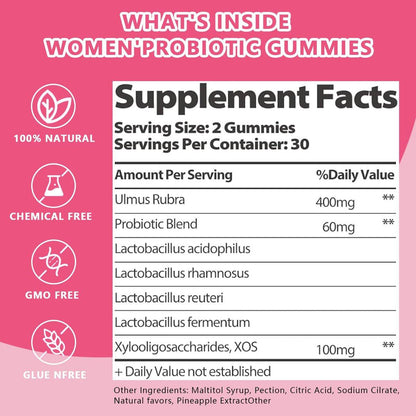 Itiban Feminine Vaginal Probiotika Gummis – Unterstützt pH-Gleichgewicht & Verdauungsgesundheit, Slippery Elm für Frauen, Zuckerfrei, Vegan, Ananasgeschmack, 60 Stück