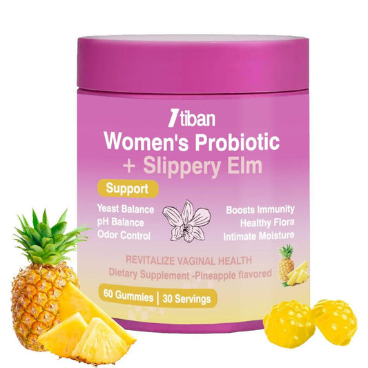 Itiban Feminine Vaginal Probiotika Gummis – Unterstützt pH-Gleichgewicht & Verdauungsgesundheit, Slippery Elm für Frauen, Zuckerfrei, Vegan, Ananasgeschmack, 60 Stück