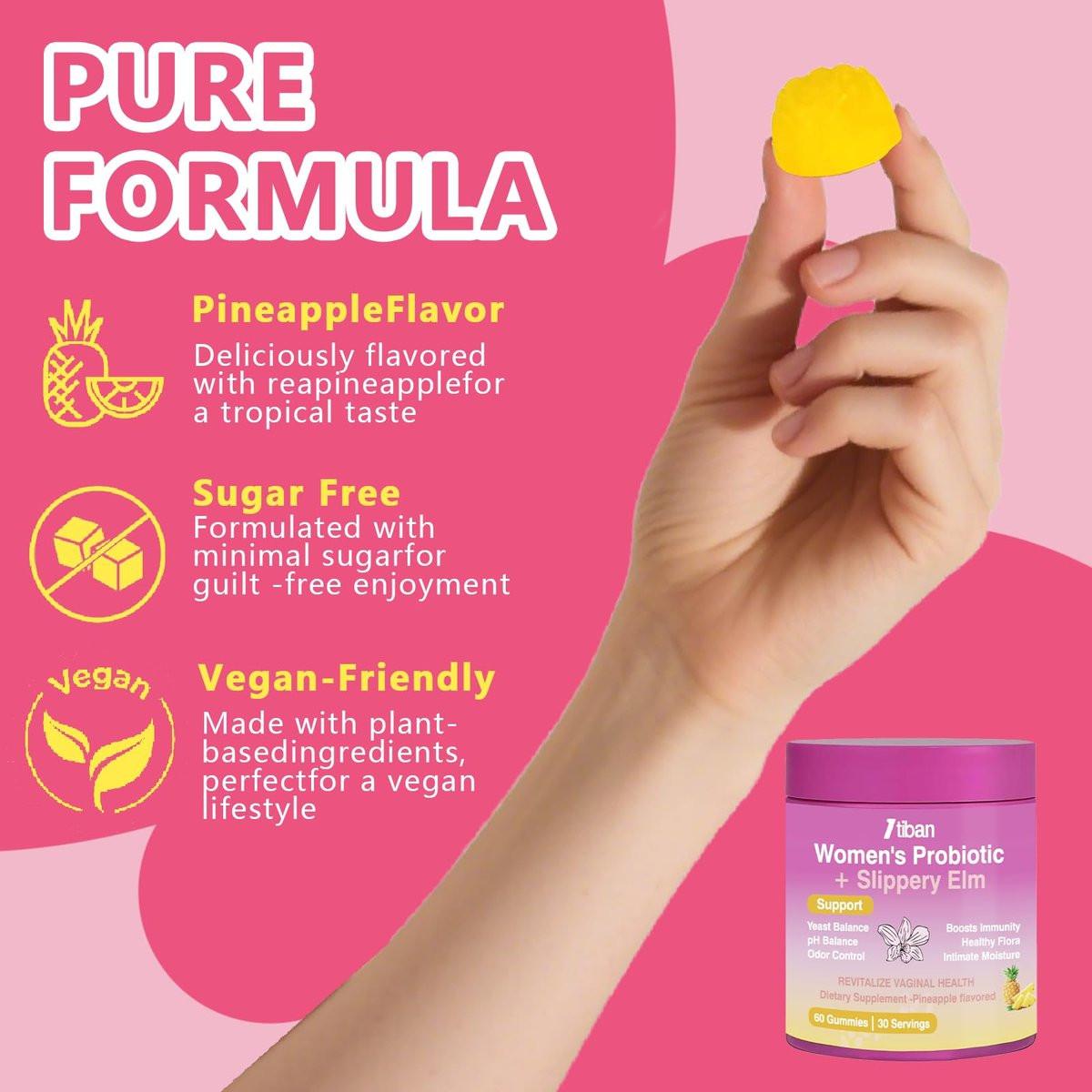 Itiban Feminine Vaginal Probiotika Gummis – Unterstützt pH-Gleichgewicht & Verdauungsgesundheit, Slippery Elm für Frauen, Zuckerfrei, Vegan, Ananasgeschmack, 60 Stück