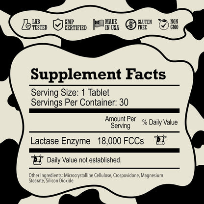 DairyPill Lactase Enzym 18.000 FCCs pro Tablette, 30 Stück – Lösung bei Laktoseintoleranz, praktisch, leicht zu schlucken, konservierungs- und glutenfrei, amerikanische Herstellung, nicht gentechnisch verändert