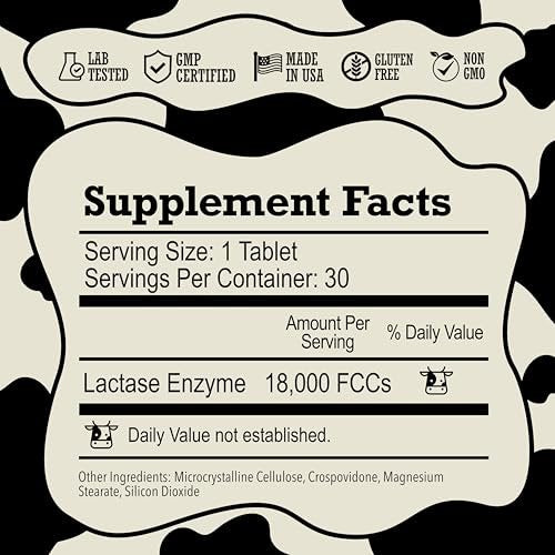 DairyPill Lactase Enzym 18.000 FCCs pro Tablette, 30 Stück – Lösung bei Laktoseintoleranz, praktisch, leicht zu schlucken, konservierungs- und glutenfrei, amerikanische Herstellung, nicht gentechnisch verändert