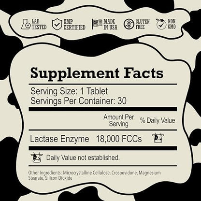 DairyPill Lactase Enzym 18.000 FCCs pro Tablette, 30 Stück – Lösung bei Laktoseintoleranz, praktisch, leicht zu schlucken, konservierungs- und glutenfrei, amerikanische Herstellung, nicht gentechnisch verändert