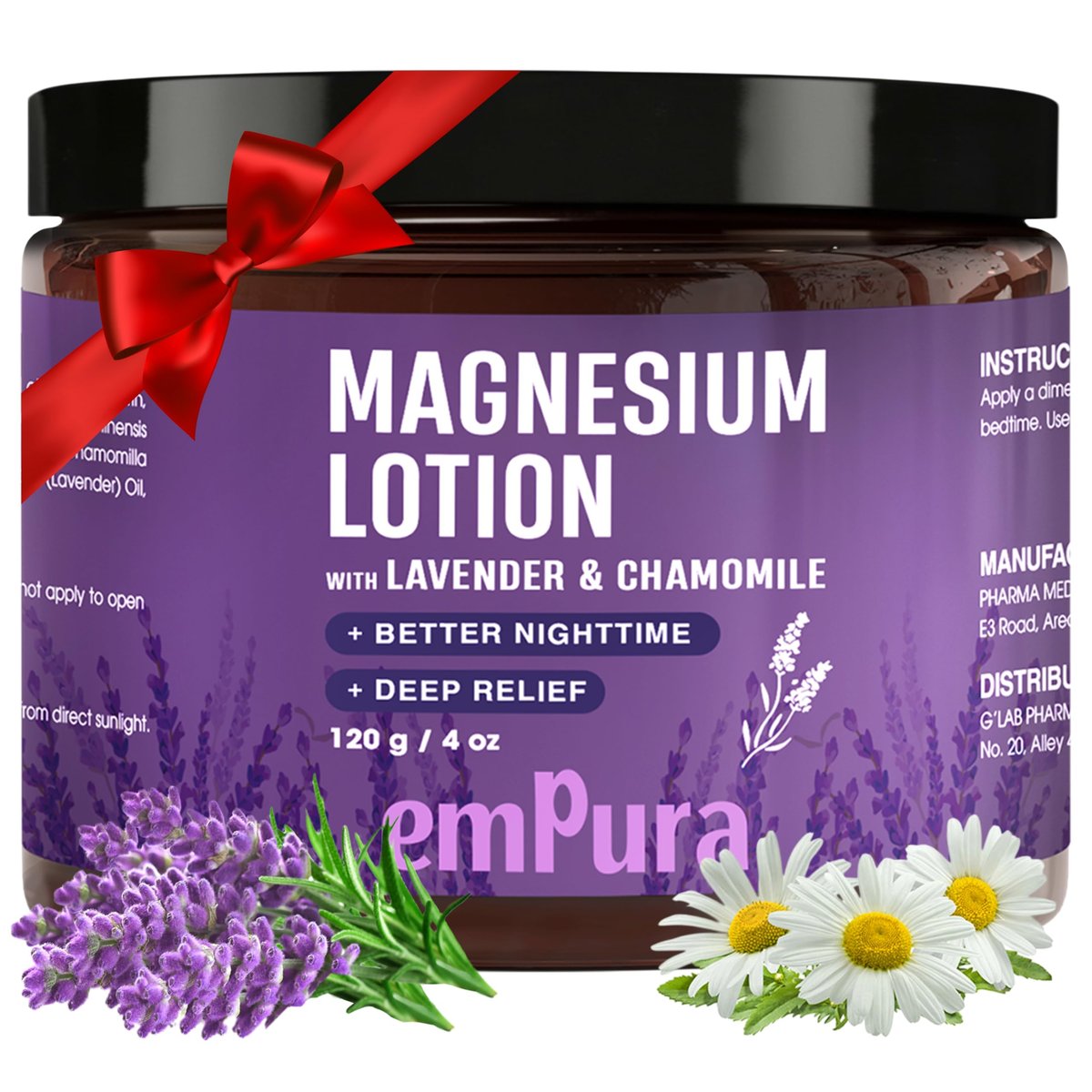 EMPURA Magnesium Lotion mit Lavendel & Kamille – Schnell einziehende Magnesiumcreme für Entspannung & Muskelentspannung, Hand-, Bein- oder Fußlotion, Geschenke zur Selbstpflege für Frauen, Muttertagsgeschenke für Mama (118 ml)