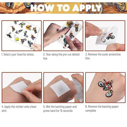 60 Stück Dirt Bike Temporäre Tattoos für Kinder – Wasserfeste Fake-Tattoo-Aufkleber (5 Bögen) – Motocross-Racing-Geburtstagsparty-Zubehör, Geschenke und Goodie-Bag-Füller für Jungen