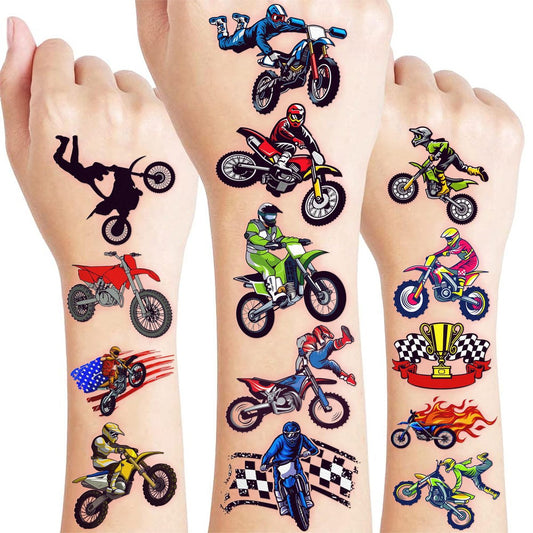 60 Stück Dirt Bike Temporäre Tattoos für Kinder – Wasserfeste Fake-Tattoo-Aufkleber (5 Bögen) – Motocross-Racing-Geburtstagsparty-Zubehör, Geschenke und Goodie-Bag-Füller für Jungen