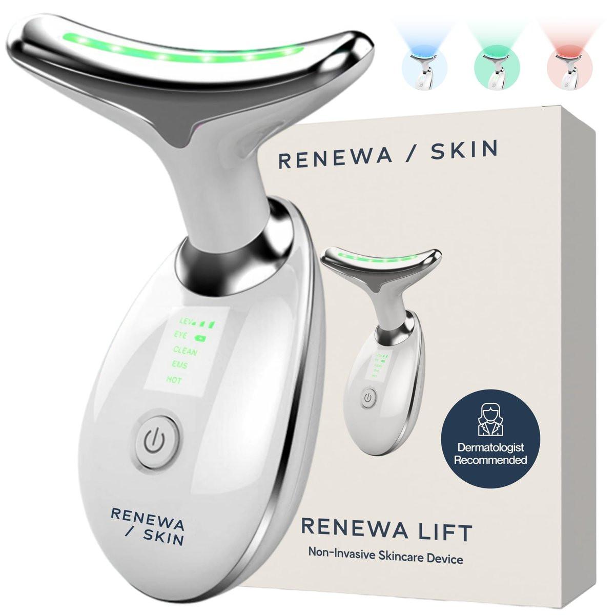 Renewa Skin Face & Neck Sculpting Tool – Handheld Beautygerät für zu Hause mit sanftem Licht und beruhigender Vibration für eine glattere, erfrischte und strahlend aussehende Haut