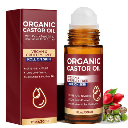 Tiepetly Rizinusöl Roll-On, Bio Rizinusöl, 100% rein & kaltgepresst, hexanfrei, pflegt die Haut, Glasflasche für Hände, Gelenke, Taille, Bauch, Körper