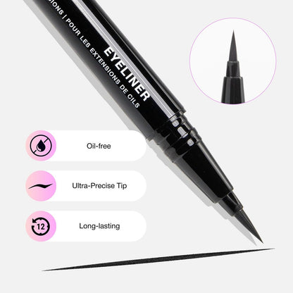 CURACORO Ölfreier Flüssig-Eyeliner für Wimpernverlängerungen, Ultrafeine Filzspitze, Wasserfest & Langanhaltend, Schmutzabweisend Schwarz