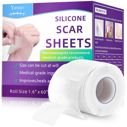Yarster Medizinisches Silikonpflaster für Narben – Silikon-Narbenband (1,6 Zoll x 60 Zoll Rolle – 1,5 m) – Wiederverwendbar bei Operationsnarben, Verbrennungen, Kaiserschnitt, Keloiden und Akne