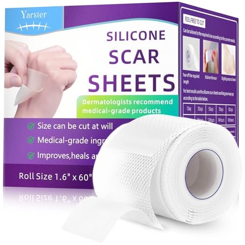 Yarster Medizinisches Silikonpflaster für Narben – Silikon-Narbenband (1,6 Zoll x 60 Zoll Rolle – 1,5 m) – Wiederverwendbar bei Operationsnarben, Verbrennungen, Kaiserschnitt, Keloiden und Akne