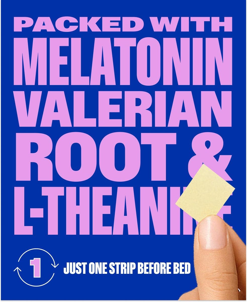 NuStrips™ Schnell lösliche Schlafstreifen mit 5 mg Melatonin, Baldrianwurzel, L-Theanin & Vitamin B6 – Blaubeergeschmack – Natürliches Schlafmittel, vegan, nicht gentechnisch verändert, glutenfrei – Schnell einschlafen (3 Streifen)