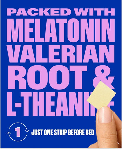 NuStrips™ Schnell lösliche Schlafstreifen mit 5 mg Melatonin, Baldrianwurzel, L-Theanin & Vitamin B6 – Blaubeergeschmack – Natürliches Schlafmittel, vegan, nicht gentechnisch verändert, glutenfrei – Schnell einschlafen (3 Streifen)