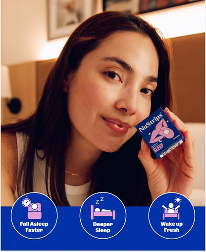 NuStrips™ Schnell lösliche Schlafstreifen mit 5 mg Melatonin, Baldrianwurzel, L-Theanin & Vitamin B6 – Blaubeergeschmack – Natürliches Schlafmittel, vegan, nicht gentechnisch verändert, glutenfrei – Schnell einschlafen (3 Streifen)