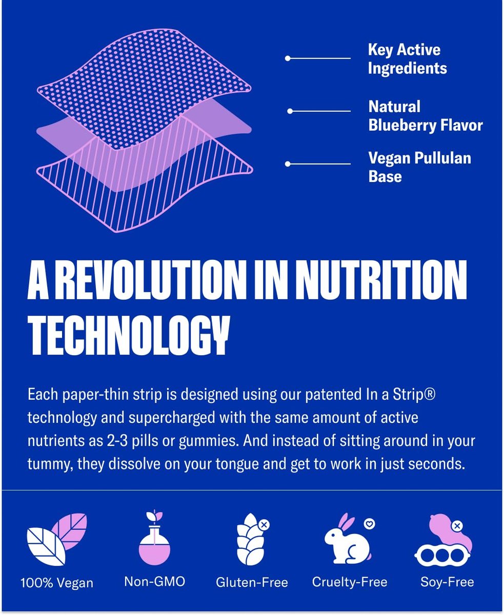 NuStrips™ Schnell lösliche Schlafstreifen mit 5 mg Melatonin, Baldrianwurzel, L-Theanin & Vitamin B6 – Blaubeergeschmack – Natürliches Schlafmittel, vegan, nicht gentechnisch verändert, glutenfrei – Schnell einschlafen (3 Streifen)
