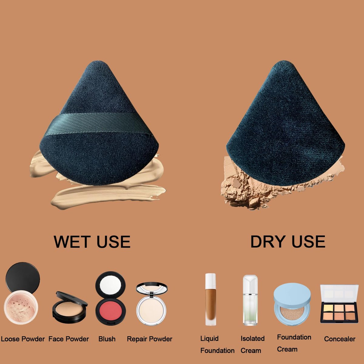 16 Stück Dreieckige Puderquasten Make-up Schwamm – Set Puderpuff für loses Puder, Foundation Make-up Schwamm