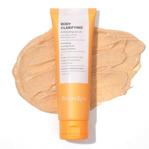 BellamiLuxx Body Acne Treatment Scrub – Rückenakne Behandlung für Männer, Frauen & Teenager – Körperpeeling gegen Ausbrüche auf Rücken, Brust, Po & Oberschenkeln – 1er-Pack