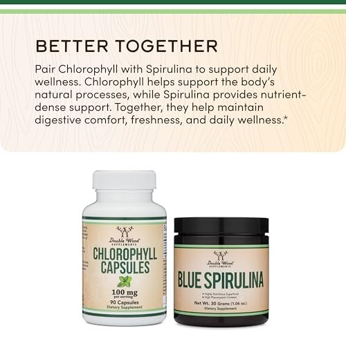 Chlorophyll Kapseln – für Verdauung, Darmgesundheit, Energie und Entgiftung – Vegan, 90 Kapseln von Double Wood