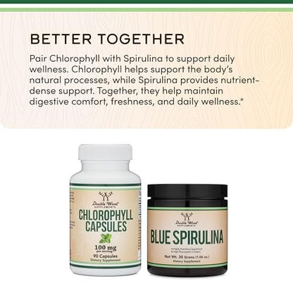Chlorophyll Kapseln – für Verdauung, Darmgesundheit, Energie und Entgiftung – Vegan, 90 Kapseln von Double Wood