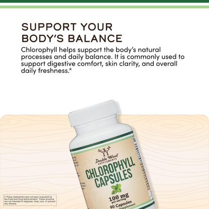 Chlorophyll Kapseln – für Verdauung, Darmgesundheit, Energie und Entgiftung – Vegan, 90 Kapseln von Double Wood