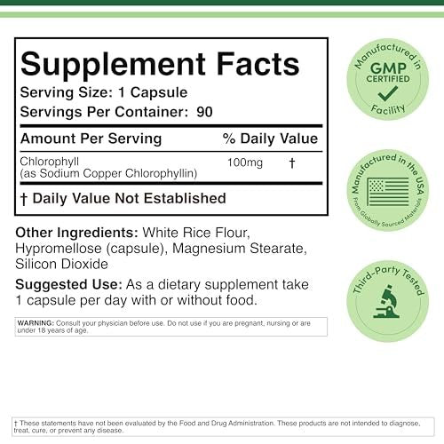 Chlorophyll Kapseln – für Verdauung, Darmgesundheit, Energie und Entgiftung – Vegan, 90 Kapseln von Double Wood