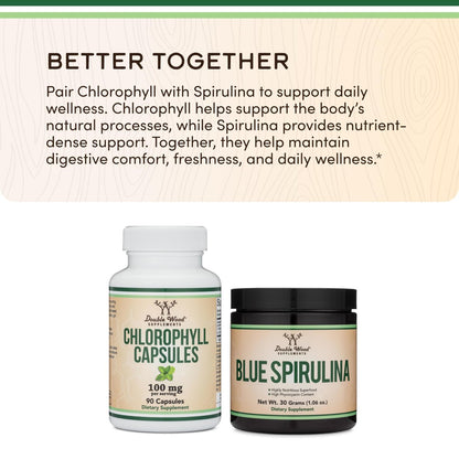 Chlorophyll Kapseln – für Verdauung, Darmgesundheit, Energie und Entgiftung – Vegan, 90 Kapseln von Double Wood