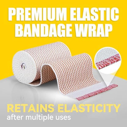 FRESINIDER Elastische Bindenwickel, 2" x 6er-Pack – Latexfreie Baumwoll-Kompressionsbinde mit Klettverschluss an beiden Enden, wiederverwendbare Wickel für Sport, medizinische Zwecke und Verletzungsheilung