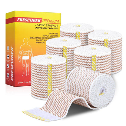 FRESINIDER Elastische Bindenwickel, 2" x 6er-Pack – Latexfreie Baumwoll-Kompressionsbinde mit Klettverschluss an beiden Enden, wiederverwendbare Wickel für Sport, medizinische Zwecke und Verletzungsheilung