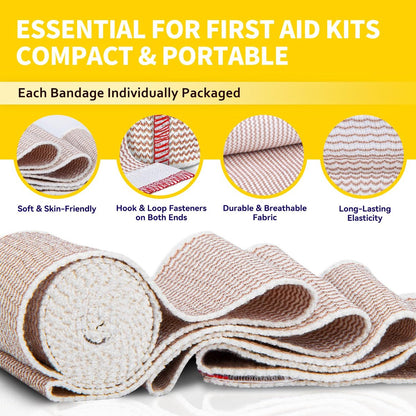 FRESINIDER Elastische Bindenwickel, 2" x 6er-Pack – Latexfreie Baumwoll-Kompressionsbinde mit Klettverschluss an beiden Enden, wiederverwendbare Wickel für Sport, medizinische Zwecke und Verletzungsheilung