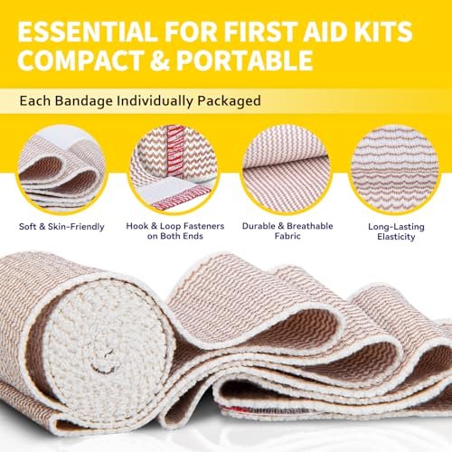 FRESINIDER Elastische Bindenwickel, 2" x 6er-Pack – Latexfreie Baumwoll-Kompressionsbinde mit Klettverschluss an beiden Enden, wiederverwendbare Wickel für Sport, medizinische Zwecke und Verletzungsheilung