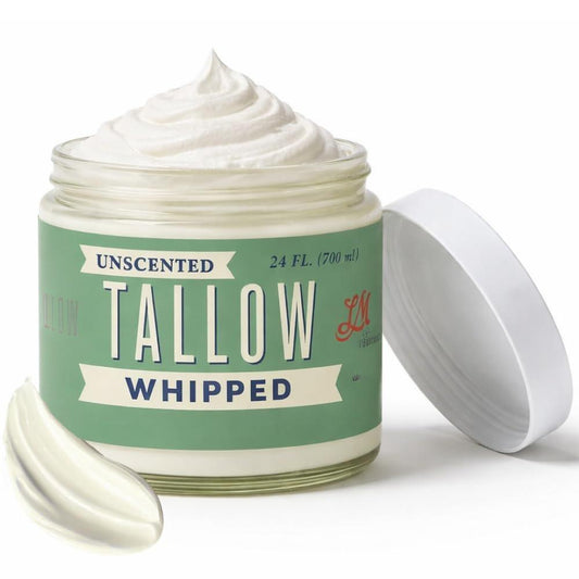 Lady May Tallow Whipped Tallow 24oz – 100% reine, unparfümierte Gesichtscreme und Körperfeuchtigkeitscreme für trockene Haut – ohne Konservierungsstoffe, Parabene oder Samenöle – Hergestellt in den USA