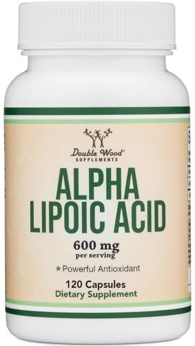 Alpha-Liponsäure 600 mg pro Portion, 120 Kapseln (Drittgeprüft, Nicht-GVO, Glutenfrei, Vegan), Zelluläre Energieunterstützung (ALA-Ergänzung) von Double Wood