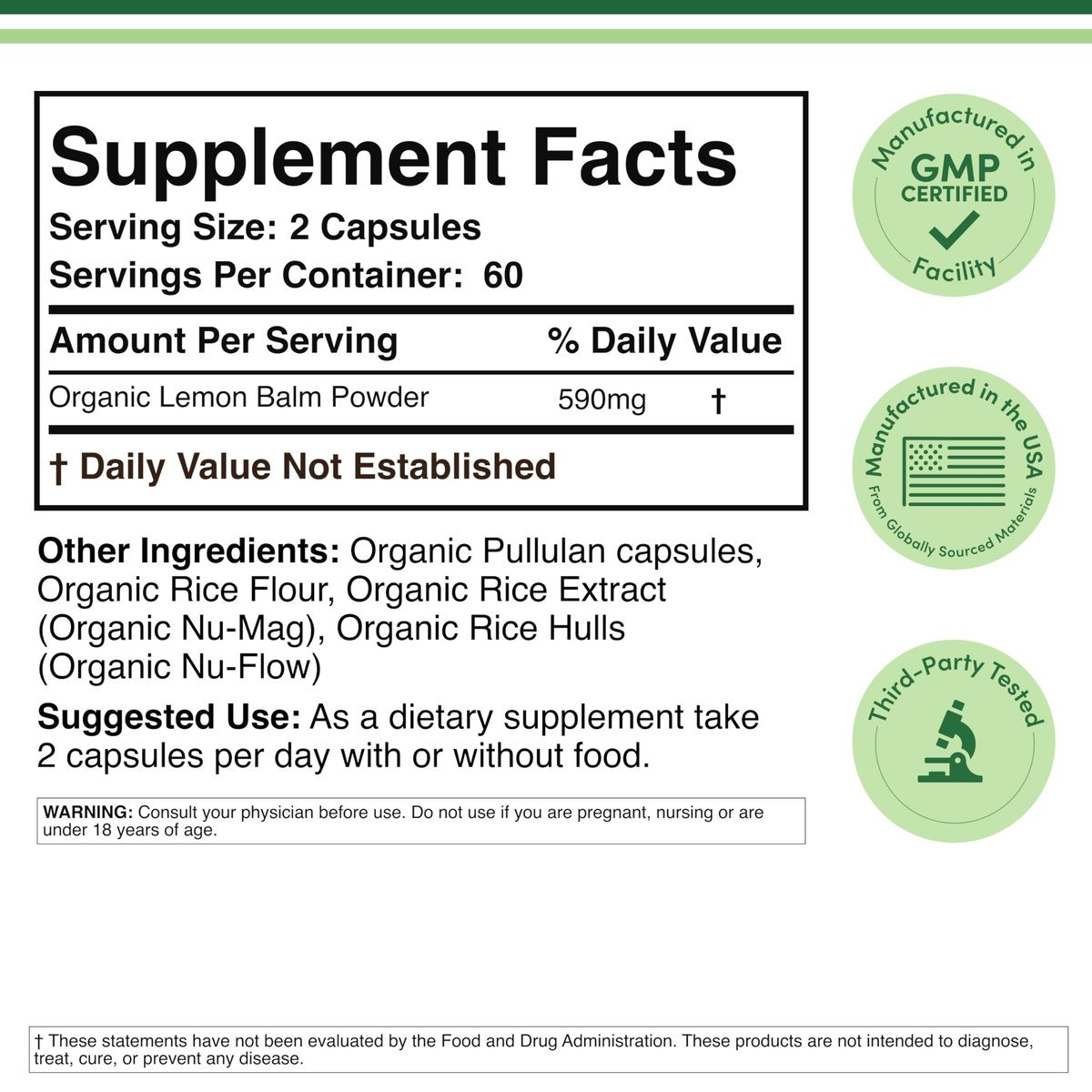 Double Wood Supplements Bio-Zitronenmelisse 120 Kapseln - für Verdauung & Entspannung 590mg - 120 Portionen - Non-GMO, Glutenfrei & Vegan