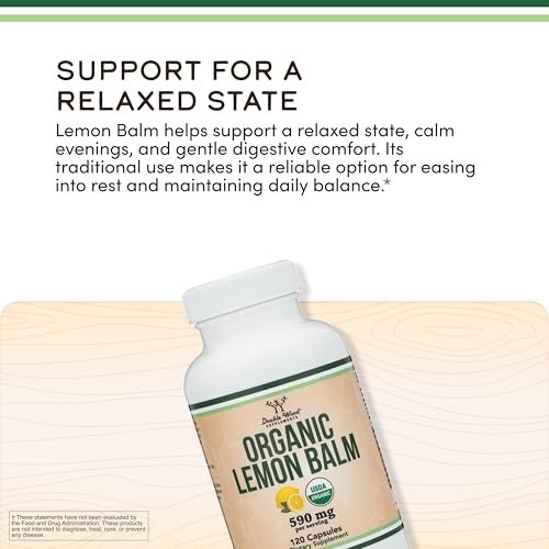 Double Wood Supplements Bio-Zitronenmelisse 120 Kapseln - für Verdauung & Entspannung 590mg - 120 Portionen - Non-GMO, Glutenfrei & Vegan