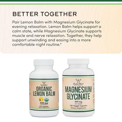 Double Wood Supplements Bio-Zitronenmelisse 120 Kapseln - für Verdauung & Entspannung 590mg - 120 Portionen - Non-GMO, Glutenfrei & Vegan