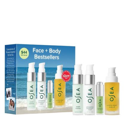 OSEA Bestsellers Set für Gesicht und Körper – 4-teilige Hautpflege-Set mit Körperöl, Gesichtsreiniger, Gesichtscreme und Hyaluronsäure-Serum – Clean Beauty Reiseset – Ideal als Beauty-Geschenk